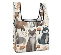 FekiLoot Woodland Raccoon Animals Grocery Bag Heavy Duty Extra Large Shopping Bag with Handle Waterproof Foldable Reusable Grocery Tote Bags Lightweight Polyester Fabric Tote Bags for Market