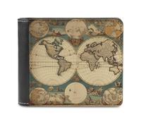 FekiLoot World Map Retro Wallet Large Capacity Slim Bifold Wallet with Multiple Card Slots PU Leather Men Purse