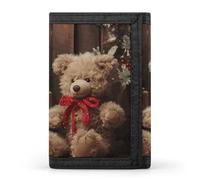 FekiLoot Xmas Tree Branch Bear Doll Wallet Compact Blocking Trifold Wallets with Zipper Minimalist Purse Wallet Credit Card Holder
