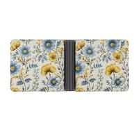 FekiLoot Yellow And Blue Flowers Leather Wallet Double-Sided Different Images Bifold Wallet Ultra Strong Stitching Slim Wallets