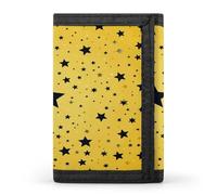 FekiLoot Yellow Background with Black Stars Men's Wallet Extra Capacity Trifold Wallet Thin & Stylish Trifold Card Holder with ID Window