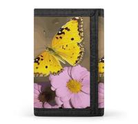 FekiLoot Yellow Butterfly And Flower Trifold Wallet Slim Credit Card Holder Stylish Trifold Billfold Minimalist Front Pocket Friendly Purses
