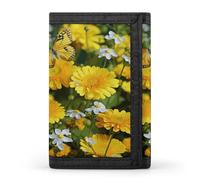 FekiLoot Yellow Butterfly And Yellow Daisies Wallet for Men Slim Minimalist Trifold Wallet with ID Window And Credit Card Holder