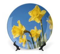 FekiLoot Yellow Daffodils Flower Decorative Plates Bone China Plates with Stand for Display 6inch Round Ceramic Dinner Plates Dessert Plate for Kitchen Party Coffee Table Decor Art