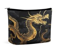 FekiLoot Yellow Dragon Black Background Toiletry Bag Travel Cosmetic Bag with Zipper Personalized Makeup Pouch Makeup Pouch for Women for Use in Daily Life Travel Other Occasions