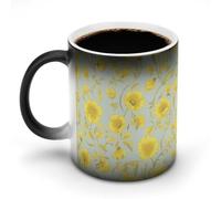 FekiLoot Yellow Flower Mug Personalized Ceramic Discoloration Coffee Mug Heat Sensitive Color Changing Cup Print Large Handle Design Daily Office And Home Use 12 OZ/350 ML