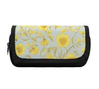 FekiLoot Yellow Flower Pencil Case Portable Zipper Large Capacity Pencil Bag Handheld Multi Function Portable Pencil Pouch Organizer for Family Office Supplies