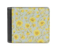 FekiLoot Yellow Flower PU Leather Wallet Bifold Wallet Front Pocket Wallets Fashion Purse Slim Billfold Credit Card Holder