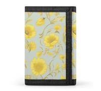 FekiLoot Yellow Flower Wallet Compact Blocking Trifold Wallets with Zipper Minimalist Purse Wallet Credit Card Holder