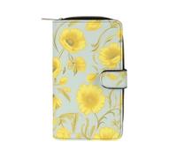 FekiLoot Yellow Flower Wallet Large Capacity Travel Double Fold Wallets Portable Zipper Leather Purse for Women Men