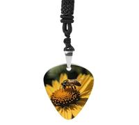FekiLoot Yellow Flower with Black Bee Guitar Pick Necklace for Men Personlized Picks Necklace Non-Fading Titanium Steel Pendant Necklaces Decoration for Women Men Music Lover Gift