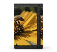 FekiLoot Yellow Flower with Black Bee Men's Wallet Extra Capacity Trifold Wallet Thin & Stylish Trifold Card Holder with ID Window