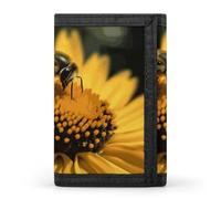 FekiLoot Yellow Flower with Black Bee Trifold Wallet Slim Credit Card Holder Stylish Trifold Billfold Minimalist Front Pocket Friendly Purses
