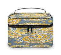 FekiLoot Yellow Paisley Pattern Makeup Bag Large Capacity Travel Cosmetic Bag Lightweight Hand-held Toiletry Bags Portable Cosmetic Pouch Cute Make Up Pouch for Women
