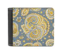 FekiLoot Yellow Paisley Pattern Wallet Large Capacity Slim Bifold Wallet with Multiple Card Slots PU Leather Men Purse