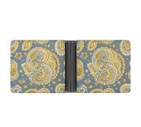 FekiLoot Yellow Paisley Pattern Wallet Slim PU Bifold Design Wallet with Multiple Card Slots Wallets Extra Capacity Pocket Wallets