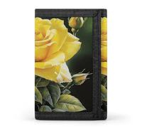 FekiLoot Yellow Rose Men's Wallet Extra Capacity Trifold Wallet Thin & Stylish Trifold Card Holder with ID Window