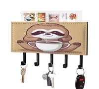FekiLoot Yoga Sloth Coffee Key Holder Wall Mounted Key Hanger with 5 Hooks Hallway Key Rack Decor for Kitchen Entryway Key Hooks PU Leather Key Organizer for Front Door Office