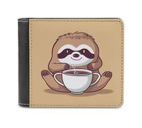 FekiLoot Yoga Sloth Coffee Wallet Large Capacity Slim Bifold Wallet with Multiple Card Slots PU Leather Men Purse