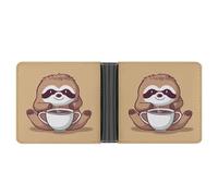 FekiLoot Yoga Sloth Coffee Wallet Slim PU Bifold Design Wallet with Multiple Card Slots Wallets Extra Capacity Pocket Wallets