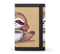 FekiLoot Yoga Sloth Coffee Wallet Slim Trifold Wallets with Multiple Card Slots Credit Card Holder Pocket Coin Purse