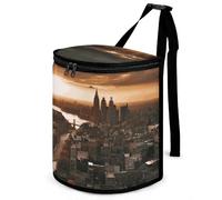 FekiLoot York City Sunset Picture Car Trash Can with Lid Leakproof Storage Bag with Large Capacity Waterproof Automotive Garbage Bin for SUVs Easy-to-Install Car Accessory Interior 2.5 Gallon
