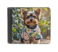 FekiLoot Yorkie Floral Wallet Large Capacity Slim Bifold Wallet with Multiple Card Slots PU Leather Men Purse
