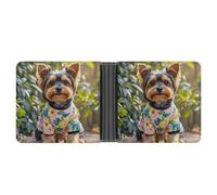FekiLoot Yorkie Floral Wallet Slim Leather Bifold Wallet Extra Capacity Wallets with Multiple Card Slots Men Billfold