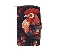 FekiLoot Zodiac Sign Chicken Wallet Large Capacity Travel Double Fold Wallets Portable Zipper Leather Purse for Women Men