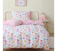FEKOHIPY Kids Duvet Cover Set Love Pink Children's Bedding 135x200 Girls Heart Colorful 3D Print Microfibre Kid Cute Duvet Cover with Zip and 1 Envelope Pillow Case 50x75cm Child Bedding Linen Single