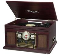 FEKTIK 10 in 1 Bluetooth Disc Player, 3 Speed Turntable with Belt Drive and Speakers, Bluetooth Input and Output, CD, Cassette, FM Radio, Wireless Streaming