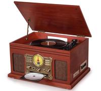 FEKTIK 10 in 1 Bluetooth Record Player, 3-Speed Turntable for Vinyl with Speakers, LP to MP3 Converter, CD, Cassette Player, FM Radio, Wireless Streaming | Mahogany