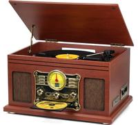 FEKTIK 10 in 1 Bluetooth Record Player, 3-Speed Turntable for Vinyl with Speakers, LP to MP3 Converter, CD, Cassette Player, FM Radio, Wireless Streaming | Mahogany