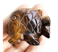 Fekuar Hand Carved Tiger's Eye Stone Fish Figurine, Healing Crystal Animal Statue Pocket Stone Reiki Home Decoration Fengshui Sculpture 2 Inches