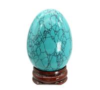 Fekuar Stone Egg Figurine, Polished Healing Crystal Easter Eggs Sphere Sculpture with Wood Stand, Green Howlite Turquoise, 1.8"