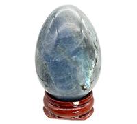Fekuar Stone Egg Figurine, Polished Healing Crystal Easter Eggs Sphere Sculpture with Wood Stand, Labradorite, 1.8"