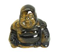 Fekuar Tiger's Eye Happy Buddha Statue, Hand Carved Maitreya Laughing Buddha Figurine Sculpture Pocket Healing Crystal 1.5"(40mm)