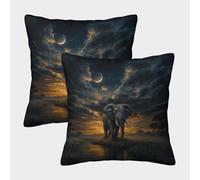 FELASBUID African Elephant at Night-fantasy Wildlife Scene Pillow Covers 2 Pack Cozy Pillowcases Available All Seasons Cushion Case with Zipper Decor Sofa for Living Room Bedroom 40x40cm
