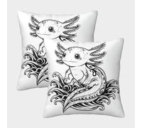 FELASBUID Axolotl Tattoo Design-black And White Illustration Style Pillow Covers 2 Pack Cozy Pillowcase Available All Seasons Cushion Cover Zippered Decor for Sofa Living Room Bed Home 45x45cm