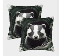 FELASBUID Badger Peeking Hole-Wildlife Illustration Style Pillow Covers 2 Pack Cozy Pillowcases Available All Seasons Cushion Covers Zippered Decorative for Couch Livingroom 45x45cm