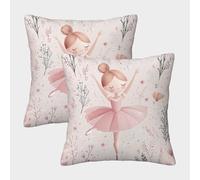 FELASBUID Ballet Girl Dancing-pastel Floral Illustration Pillow Covers 2 Pack Cozy Pillowcase Available All Seasons Cushion Cover Zippered Decorative for Sofa Living Room Bed Home 40x40cm