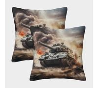 FELASBUID BattleTankAction-MilitaryWarfareStyle Pillow Covers 2 Pack Cozy Pillowcases Available All Seasons Cushion Covers with Invisible Zipper Decorative Couch Living Room 45x45cm