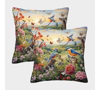 FELASBUID Birds And Flowers Pillow Cases 2 Pack Cozy Pillowcases Animal Cushion Case with Zipper Decor Sofa for Living Room Bedroom 40x40cm
