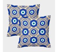 FELASBUID Blue Eye Pattern-Greek Key Design Pillow Covers 2 Pack Cozy Pillowcases Available All Seasons Cushion Case with Invisible Zipper Decorative for Couch Livingroom 40x40cm