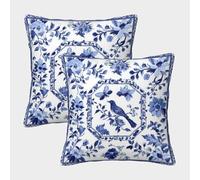 FELASBUID Blue Floral Bird Motif-Traditional Porcelain Design Pillow Covers 2 Pack Cozy Pillowcase Available All Seasons Cushion Cover Polyester Decorative for Couch Livingroom 40x40cm