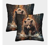 FELASBUID Brown Bear Pillow Cases 2 Pack Cozy Pillowcases Animal Cushion Case with Zipper Decor Couch Living Room 50x50cm