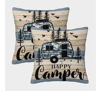 FELASBUID Camper RV Design-Outdoor Camping Style Pillow Covers 2 Pack Cozy Pillowcase Available All Seasons Cushion Case with Zipper Decorative Sofa for Living Room Bedroom 45x45cm