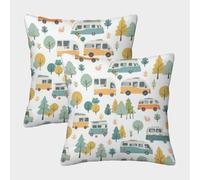 FELASBUID Campervan Travel-Vintage Retro Caravan Style Pillow Covers 2 Pack Cozy Pillowcase Available All Seasons Cushion Case with Zipper Decorative for Sofa Living Room Bed Home 50x50cm