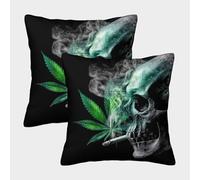 FELASBUID Cannabis Leaf-dark Artistic Style Pillow Covers 2 Pack Cozy Pillowcase Available All Seasons Cushion Case with Invisible Zipper Decor for Couch Livingroom 45x45cm
