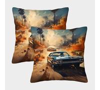 FELASBUID Classic Muscle Car-Action-packed Movie Scene Pillow Covers 2 Pack Cozy Pillowcase Available All Seasons Cushion Case Zippered Decorative for Couch Livingroom 45x45cm